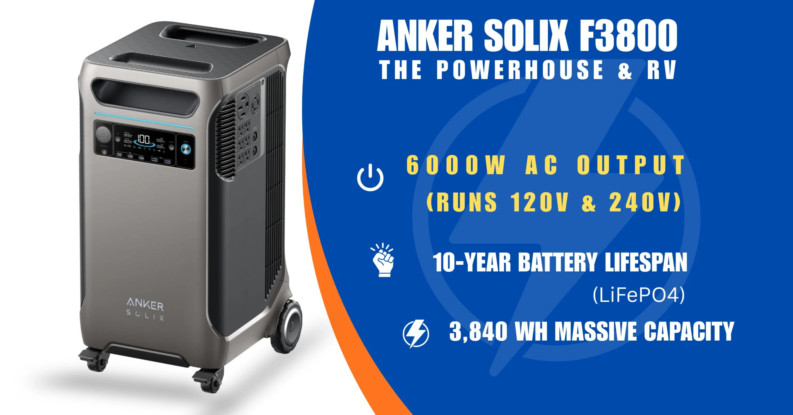 Anker Solix F3800 portable power station being used for home backup power during a blackout.